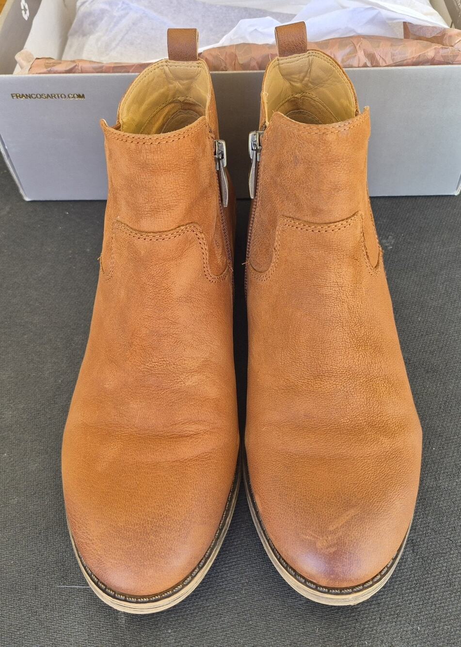 Franco Sarto Boots Women's 7 L-Kampton, Brown Leather Ankle Booties Zip Up...
